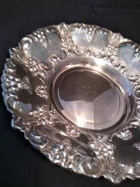 Antique Silver Plated Tray, Ornate Grape & Floral Design, Spain